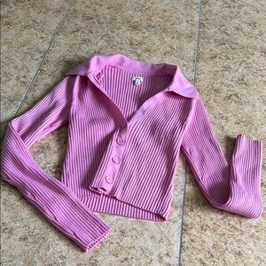 NWOT Pink Ribbed Button-Up Cardigan